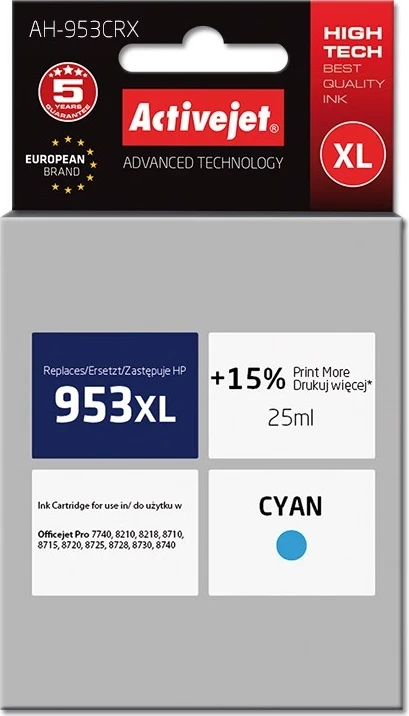 Zamenjalna barva Activejet AH-953CRX za tiskalnik HP, 25 ml, modra