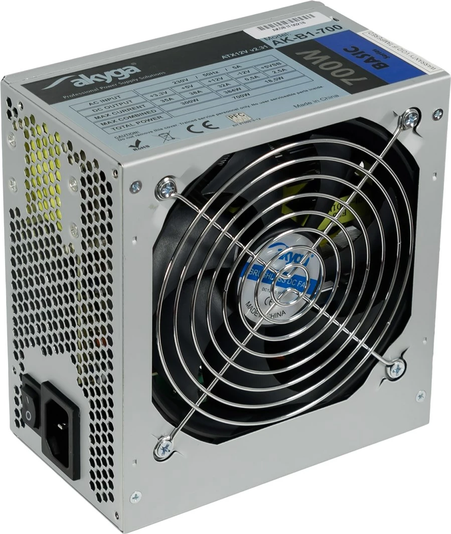 Fuzner za napajanje 700 W Akyga AK-B1-700, 20+4 pin ATX, siven