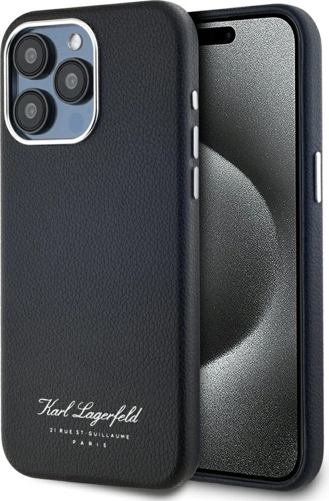 Ovitek za iPhone 15 Pro, eleganten Karl Lagerfeld Hotel RSG, črn