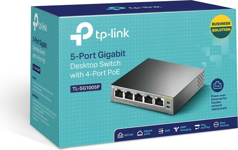 Nepreklopni 5-portni Gigabitni PoE switch TP-Link, 4x PoE, namizni, unmanaged, Gigabit Ethernet (10/100/1000)
