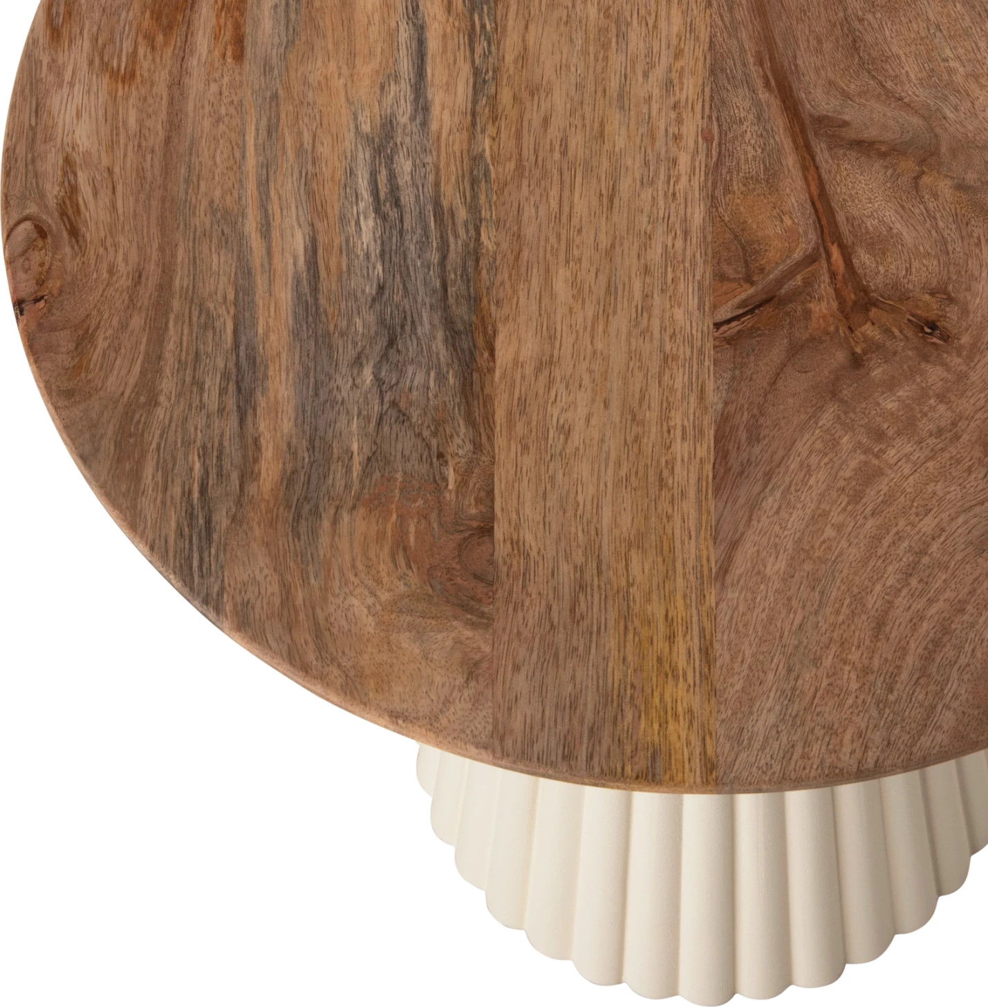 Klubske mize 2 kosa Foldy FH9925 kovinsko podnožje v slonokoščeni barvi - okrogla vrhnja plošča iz mangovega lesa v naravni barvi Φ40 & Φ48