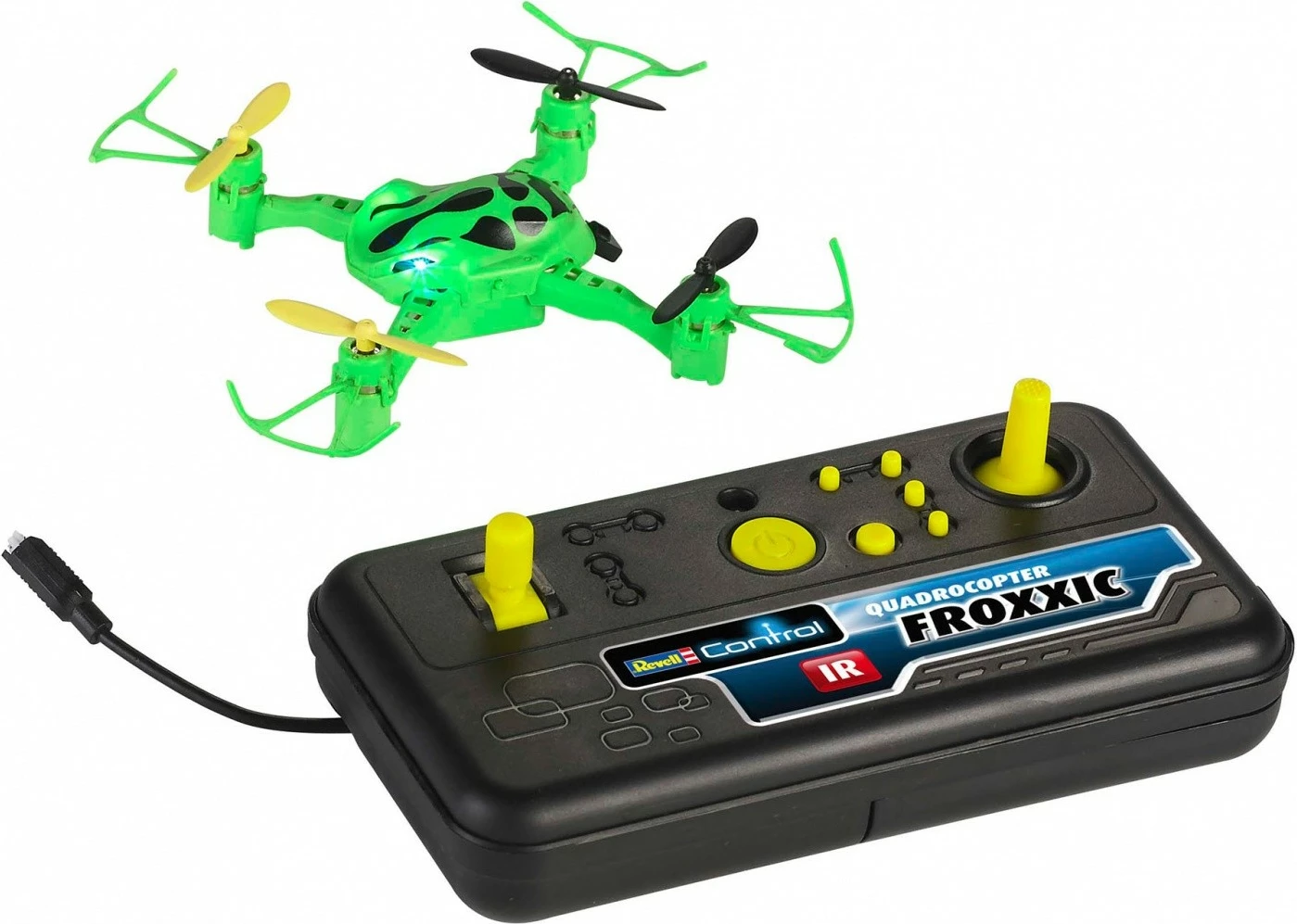 Majhen plastičen dron z daljinskim upravljalnikom, črno-zelene barve, Revell RC Froxxic