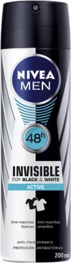 Deodorant v/razpršilo za moške NIVEA Men Invisible For Black And White Active, 200 ml