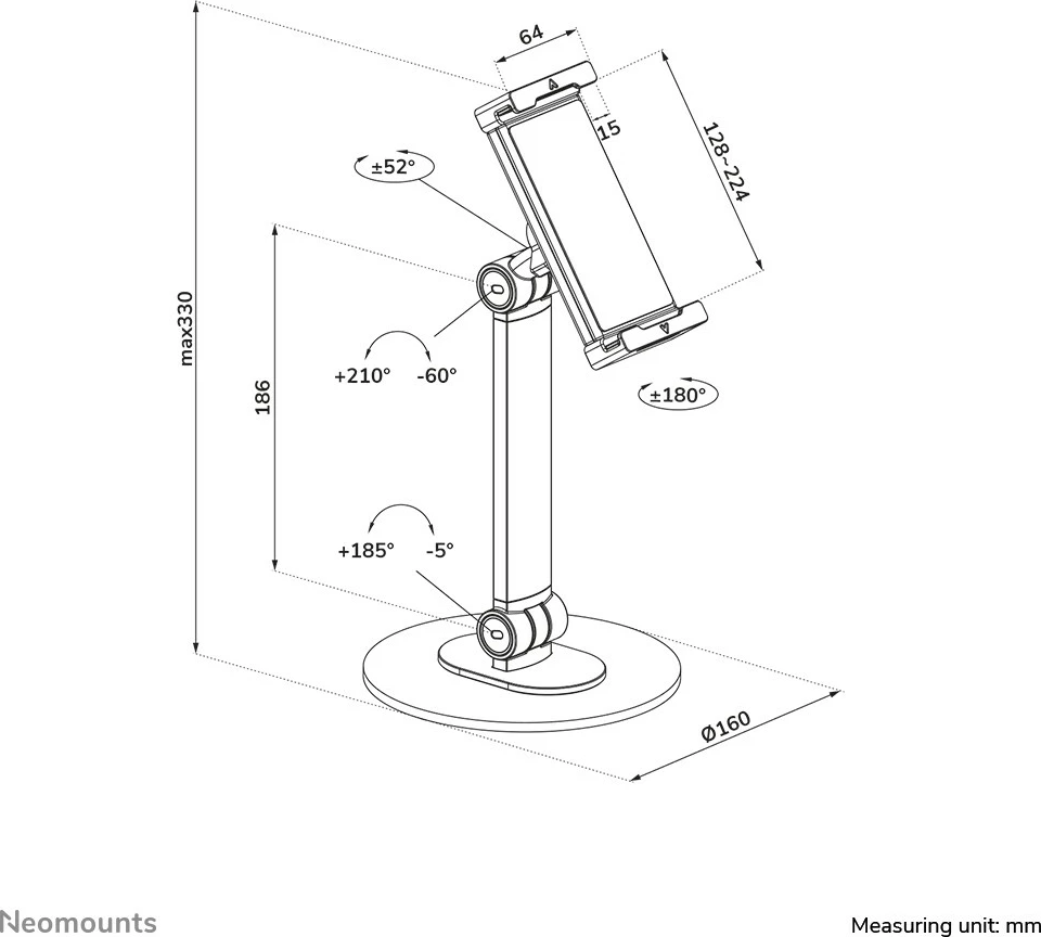 Namizni nosilec za tablico/telefon Neomounts DS15-540BL1, univerzalen, 360° zasuk, črn Namizni nosilec za tablico/telefon Neomounts DS15-540BL1, univerzalen, 360° zasuk, črn