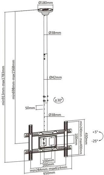 Stropni nosilec za monitorje 23–100", do 50 kg, VESA 600x400, Maclean