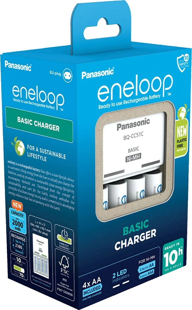 Polnilec baterij Panasonic Eneloop Basic BQ-CC51 s 4x AA 2000 mAh, bel