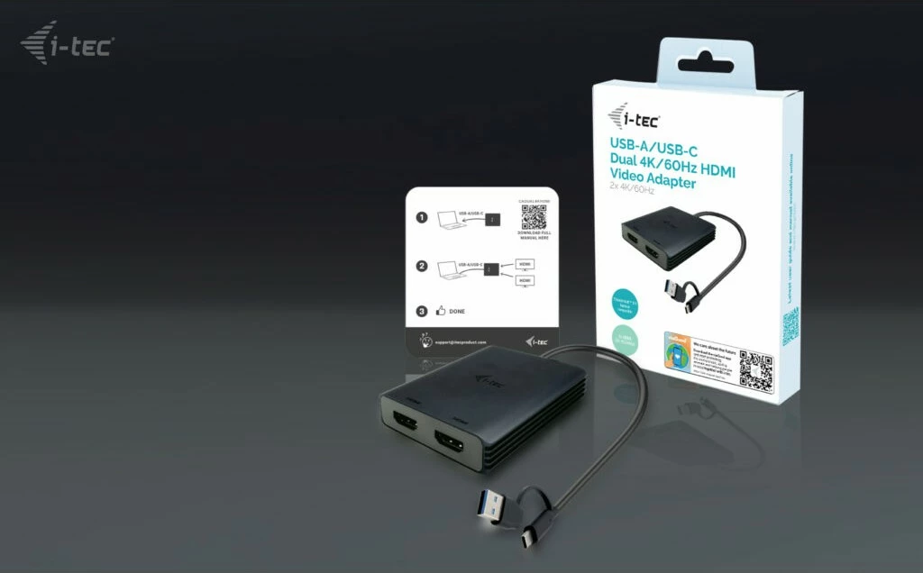 Adapter 2x HDMI za USB-A/USB-C I-Tec, črn