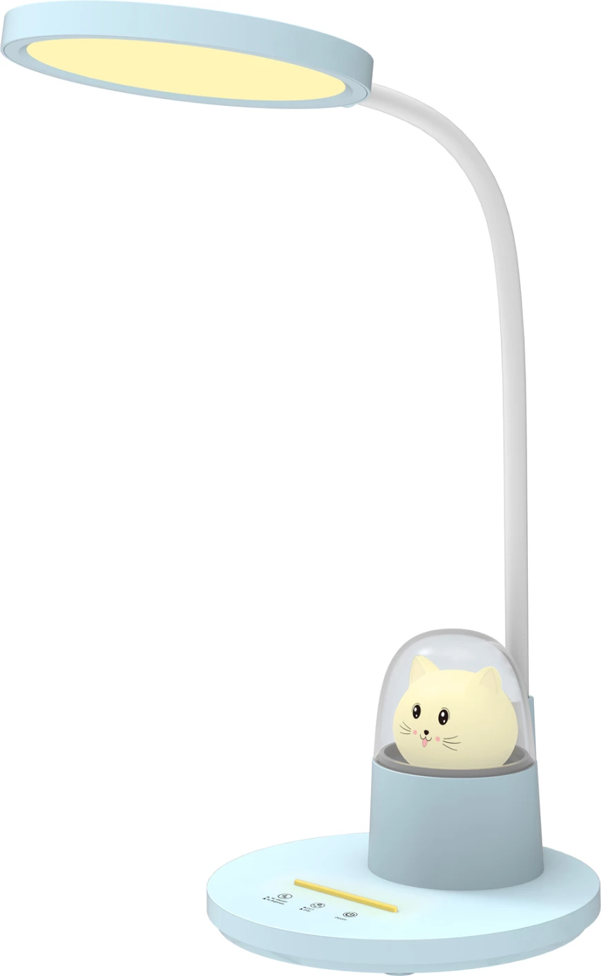 Otroška namizna svetilka LED s figuro mačke BADOO FH4449.03 nebesno modra-bela ABS