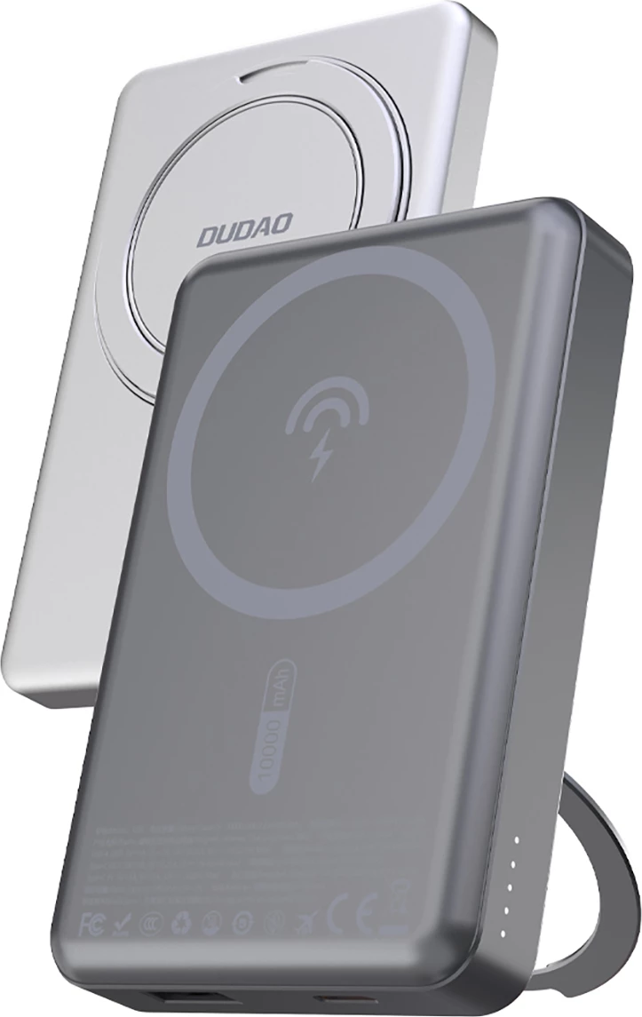 Powerbank, 10000 mAh, MagSafe, kovinska ohišje, z obročem za stojalo Dudao K28, srebrn