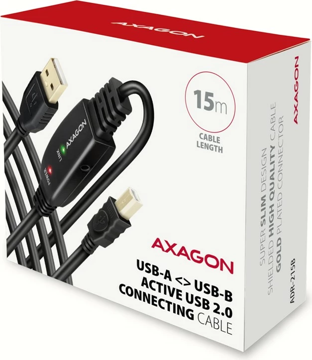 Aktivni USB 2.0 kabel, AXAGON ADR-215B, 15 m, črn Aktivni USB 2.0 kabel, AXAGON ADR-215B, 15 m, črn