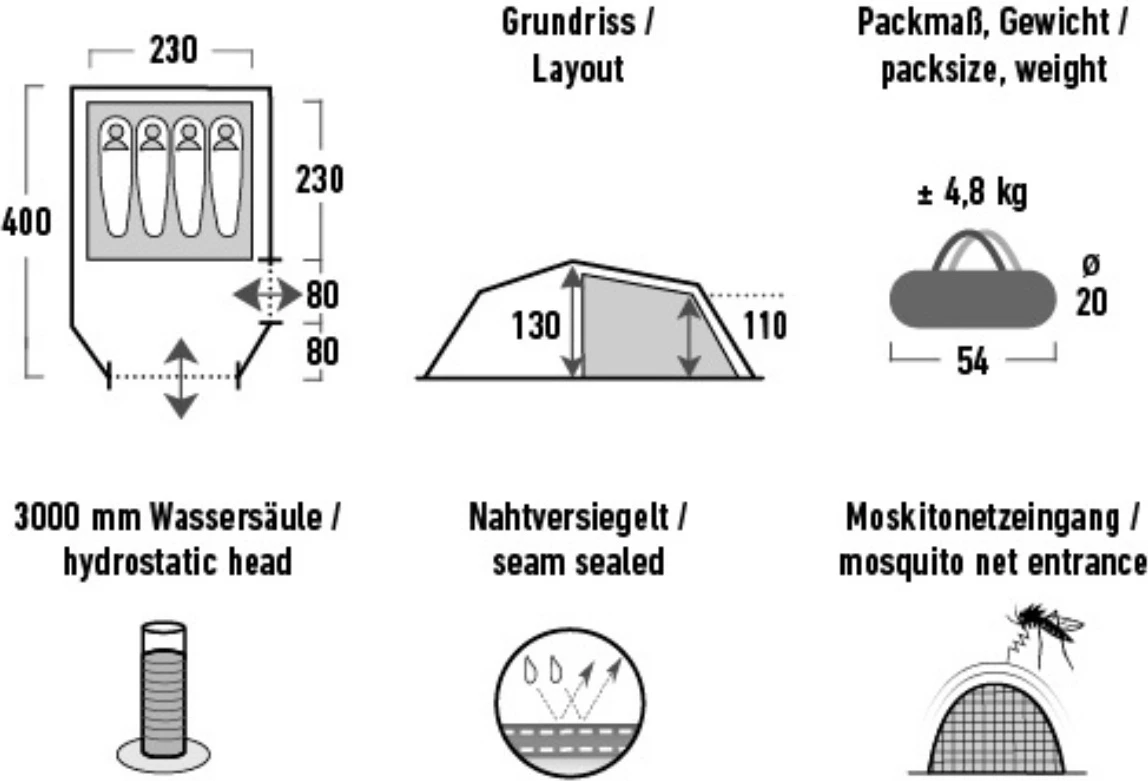 Šotor za 4 osebe High Peak, olive in rdeč
