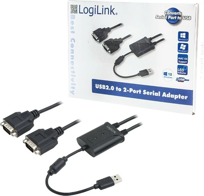 USB 2.0 adapter na 2 serijska vrata LogiLink AU0031, črn