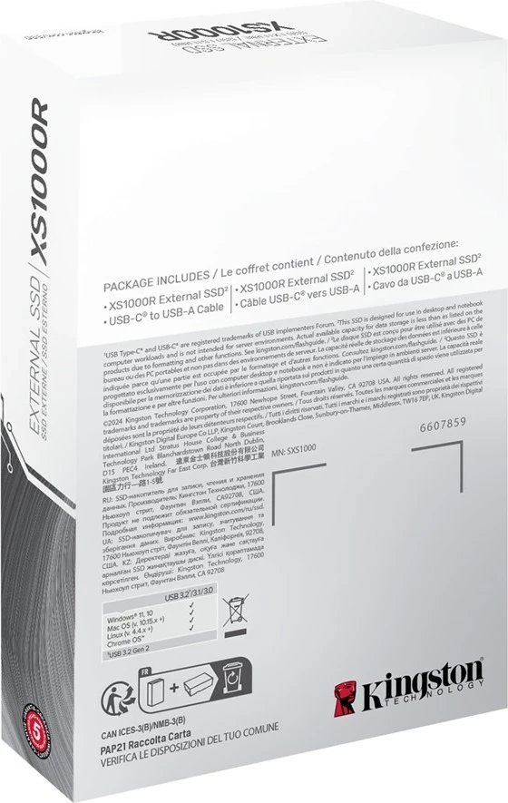 Zunanji SSD disk Kingston XS1000, 1TB, USB 3.2 Gen 2, rdeč