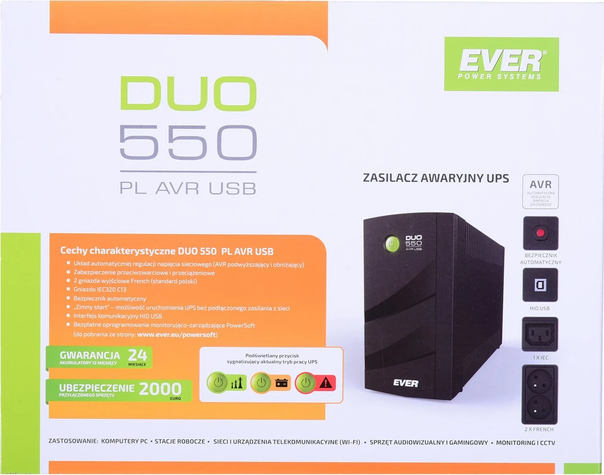 Napajalnik UPS Duo 550 PL AVR USB, črn