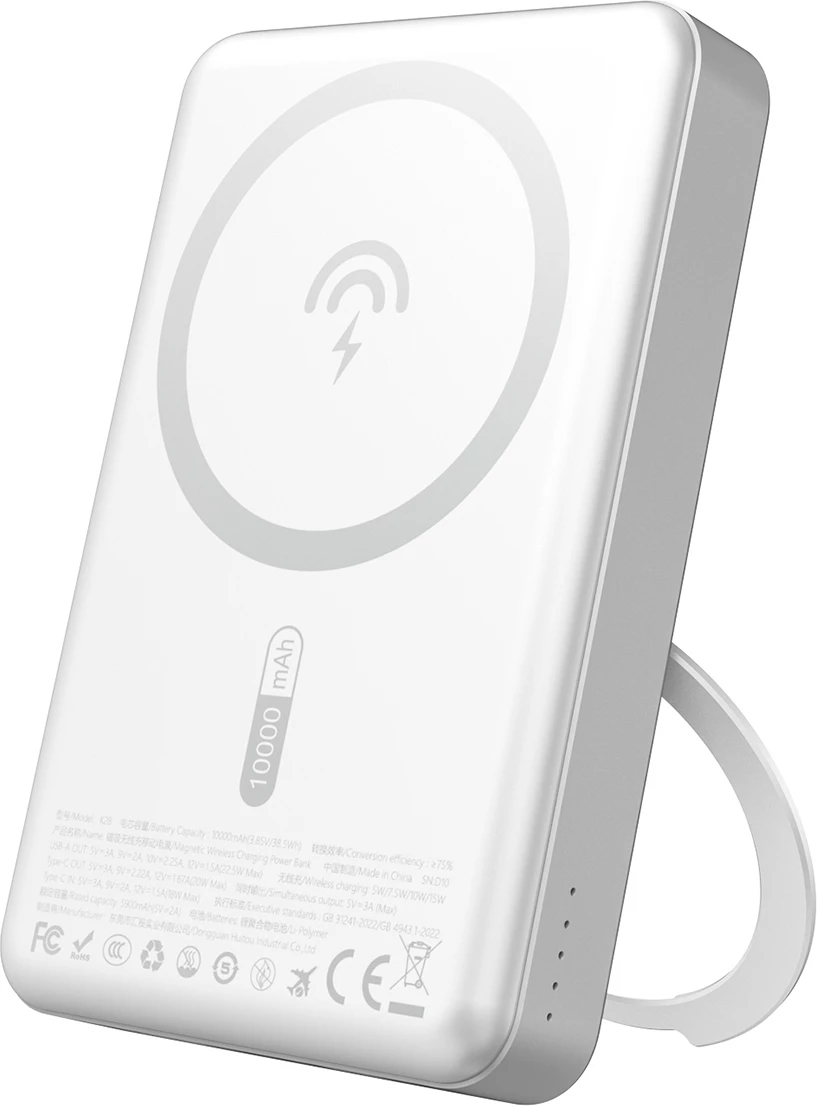 Powerbank, 10000 mAh, MagSafe, kovinska ohišje, z obročem za stojalo Dudao K28, srebrn