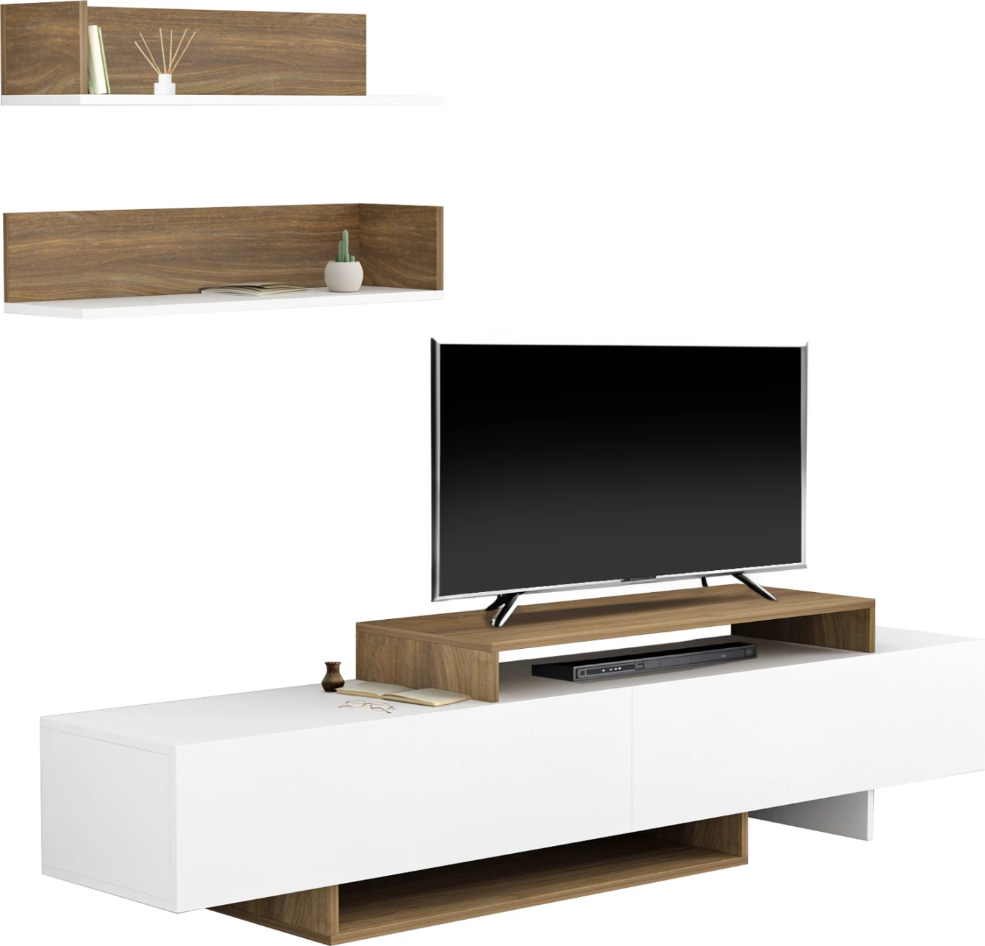 Komplet pohištva za TV EDUARDO FH8909.12 melamin v beli-naravni barvi 180x29,5x45Hcm