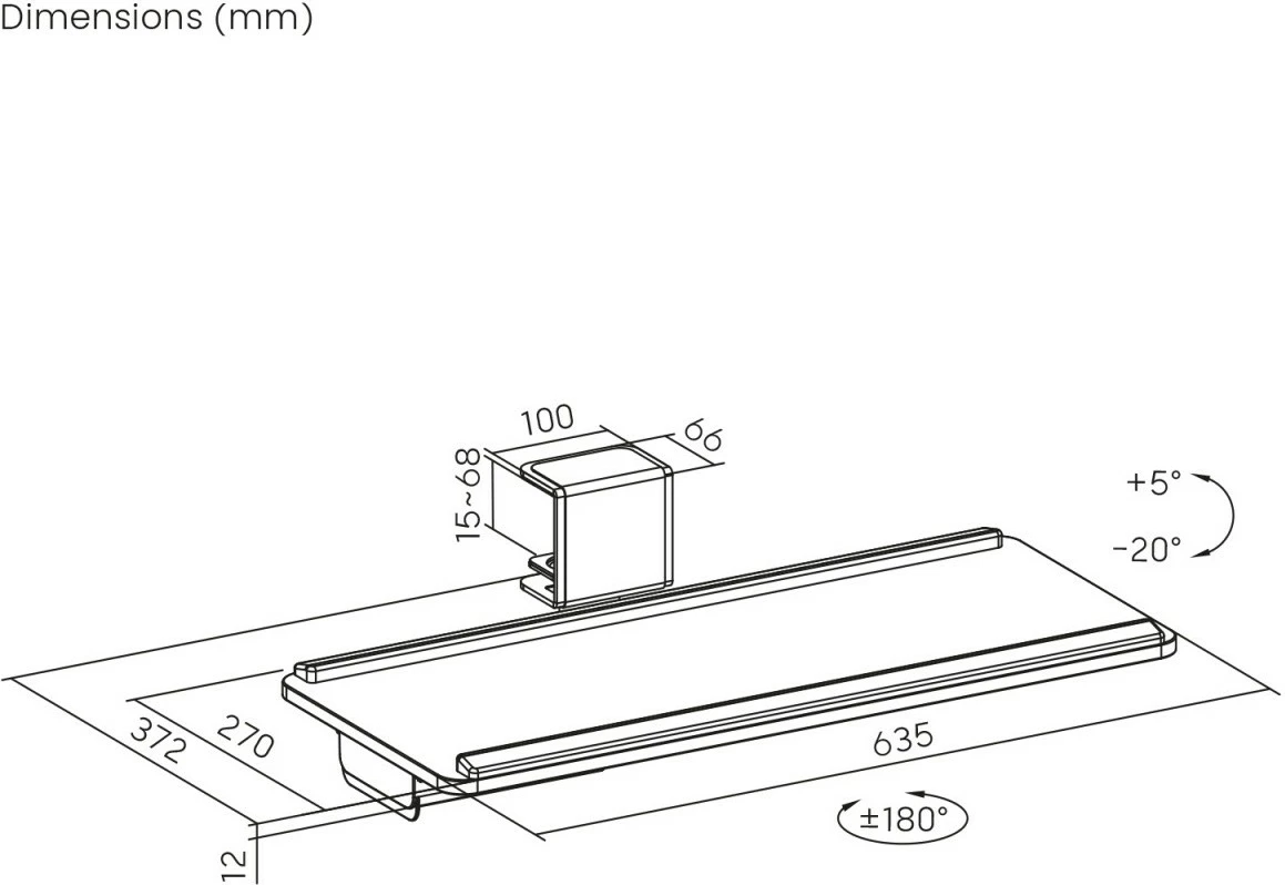 Nosilec za tipkovnico pod mizo Maclean MC-108B, črn