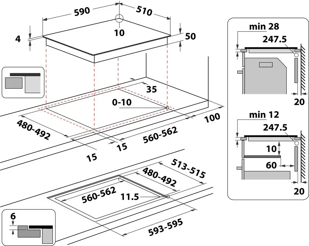 Indukcijska plošča, 4 kuhališča, na dotik, črna, Whirlpool WLB4060CPNE