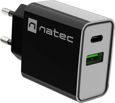 Stenski polnilec Natec Ribera NUC-2062, 20W, 1x USB-A + 1x USB-C, črn