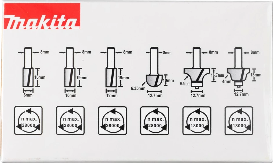 Set rezkarjev za les 6 kosov, Makita, 8 mm gred