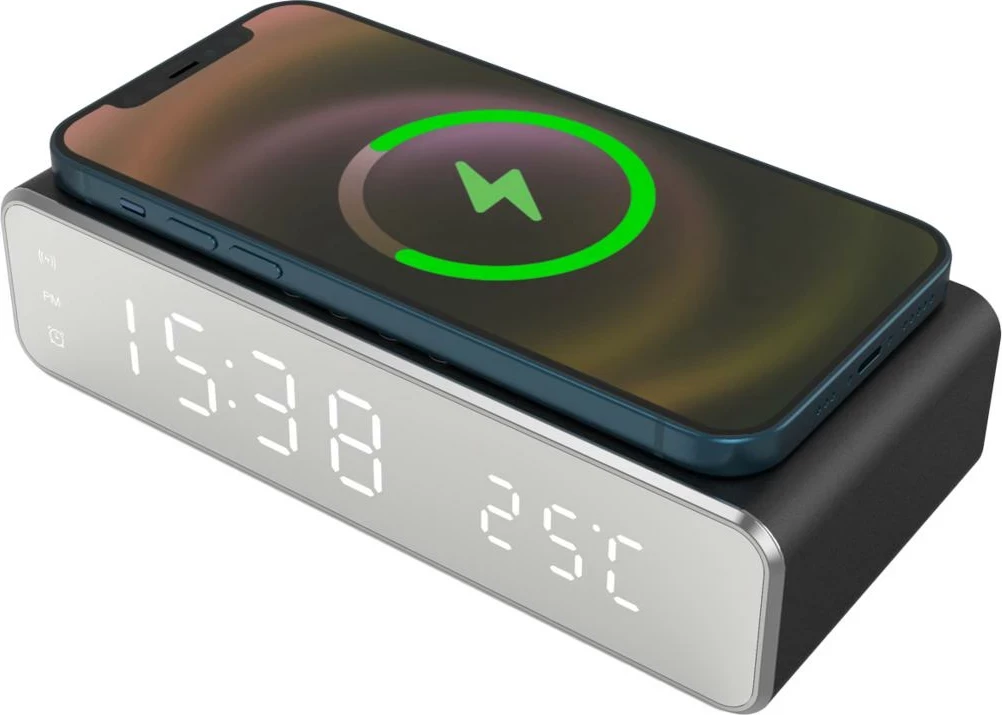 Alarmna ura s brezžičnim polnjenjem Techmade, 15 W, črna