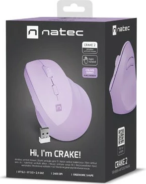 Vertikalni brezžični miš Natec Crake 2, 2400 DPI, vijolična