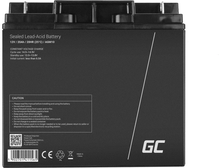 Akumulatorska baterija AGM 12 V, 20000 mAh, črna - Green Cell AGM10