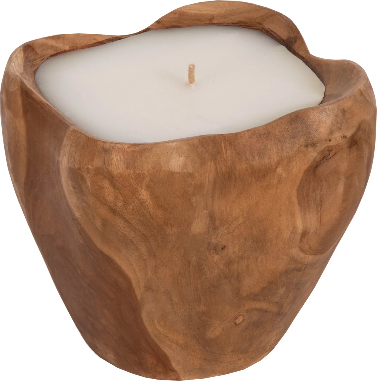 Mizna sveča FH9625 iz korenine tika napolnjena s parafinskim voskom - naravna in bela 20x20x18Hcm