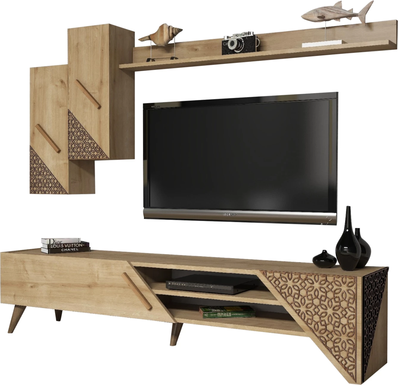 TV kombinirano pohištvo FH9514.01 iz melamina v naravni barvi hrasta 180x37x40Hcm