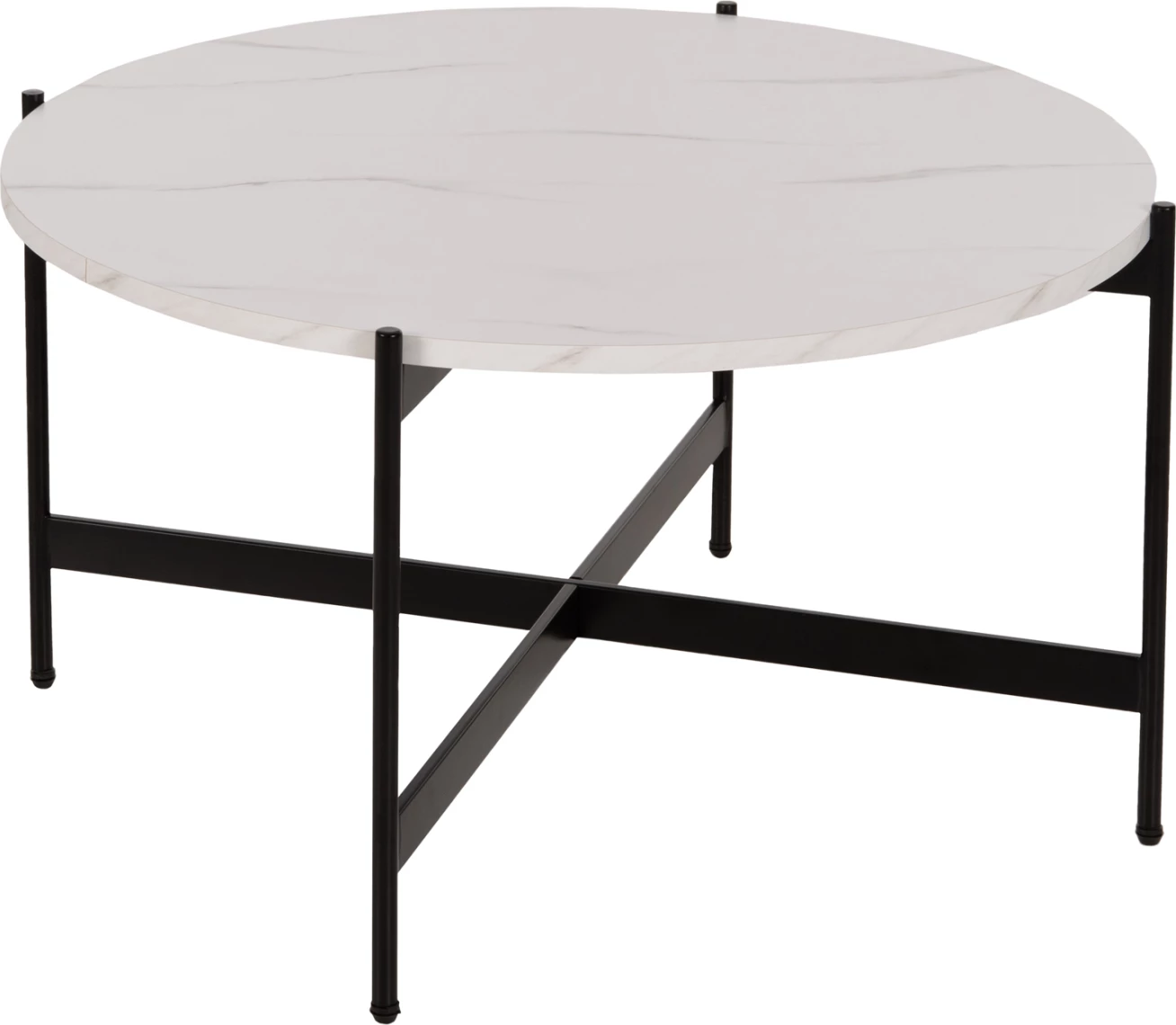 Klubska miza FH9588.05 MDF bela marmorna plošča-črna kovinska osnova Φ80x45Hcm