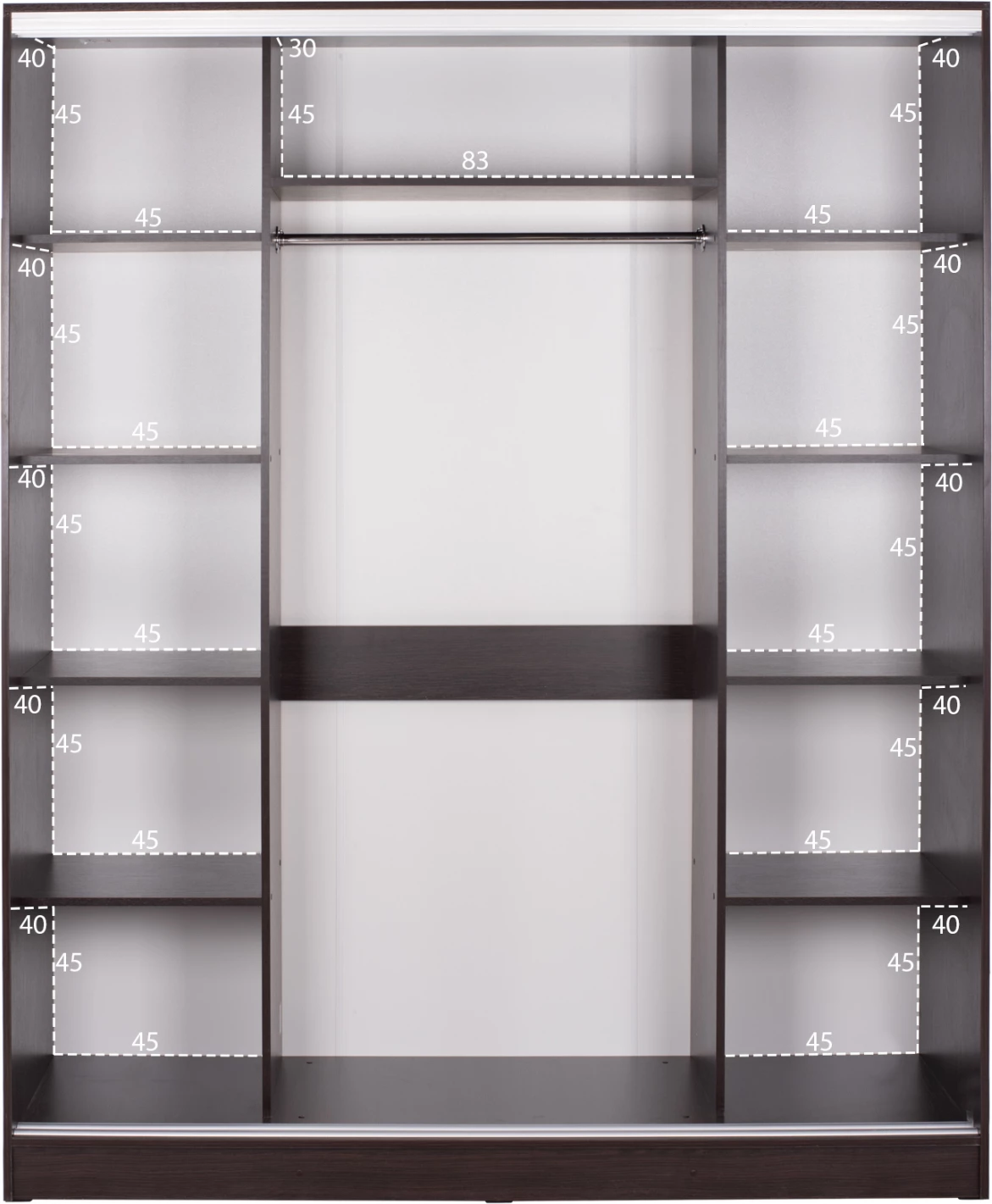 Drsna omara iz melamina v wenge barvi s tremi vrati in ogledalom FH2461.02 183x60x220 cm