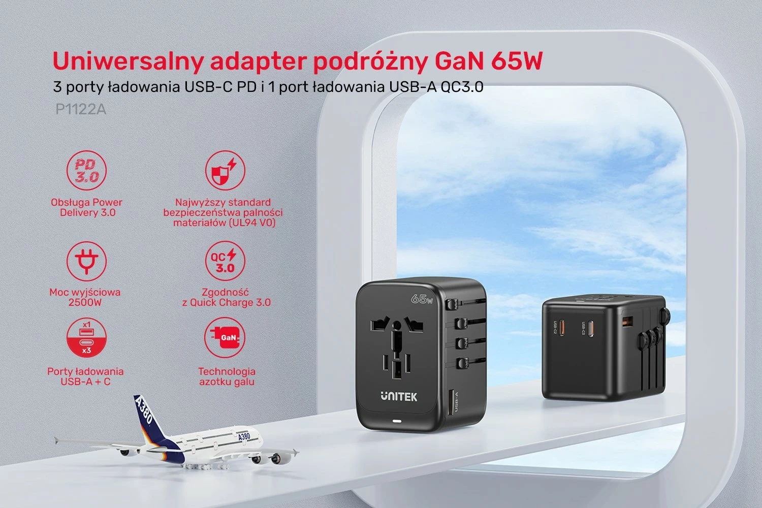 Potovalni polnilnik 65 W Unitek