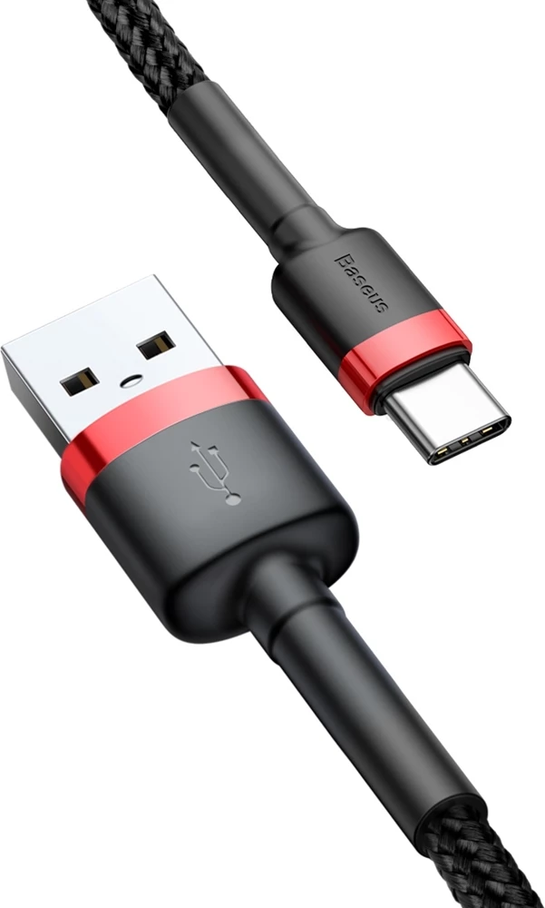 Kabel za hitro polnjenje in prenos podatkov Baseus Cafule CATKLF-A91 USB-A v USB-C, 0,5 m, 3A, QC 3.0, črno-rdeč