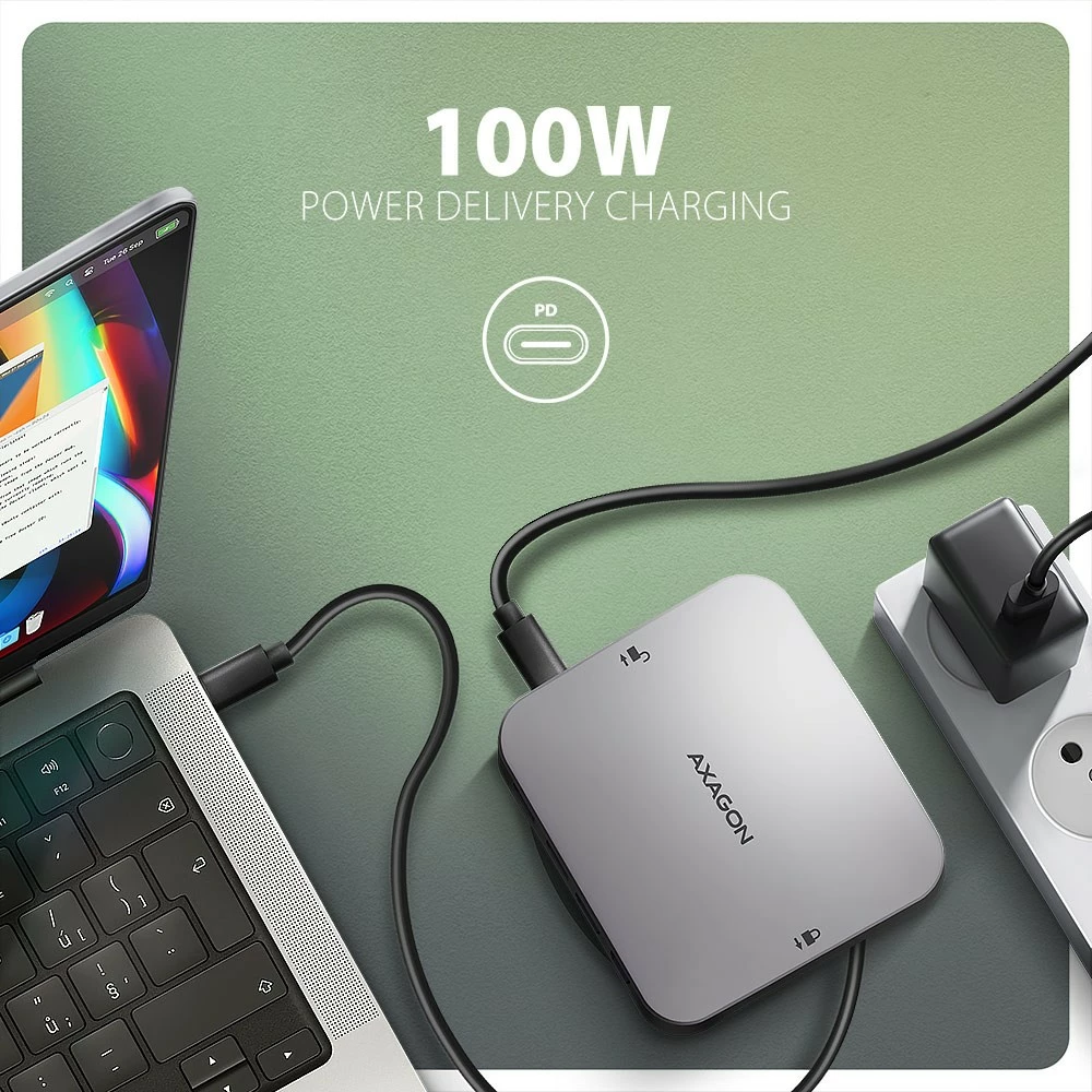 Multiportni USB-C hub, AXAGON HMC-UFO, 9-v-1, 10Gbps, 2x USB-A, HDMI 4K/60Hz, M.2 NVMe/SATA, avdio, PD 100W, SD/microSD, Gigabit Ethernet (RJ-45), 65 cm USB-C kabel, črn/srebrn Multiportni USB-C hub, AXAGON HMC-UFO, 9-v-1, 10Gbps, 2x USB-A, HDMI 4K/60Hz, M.2 NVMe/SATA, avdio, PD 100W, SD/microSD, Gigabit Ethernet (RJ-45), 65 cm USB-C kabel, črn/srebrn