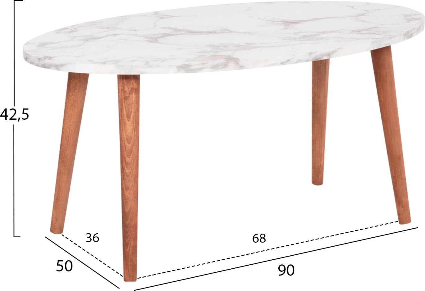 Set klubske mize in 3 stranske mize VITAL FH18180.03 melamin v beli marmor-lesene noge v orehu