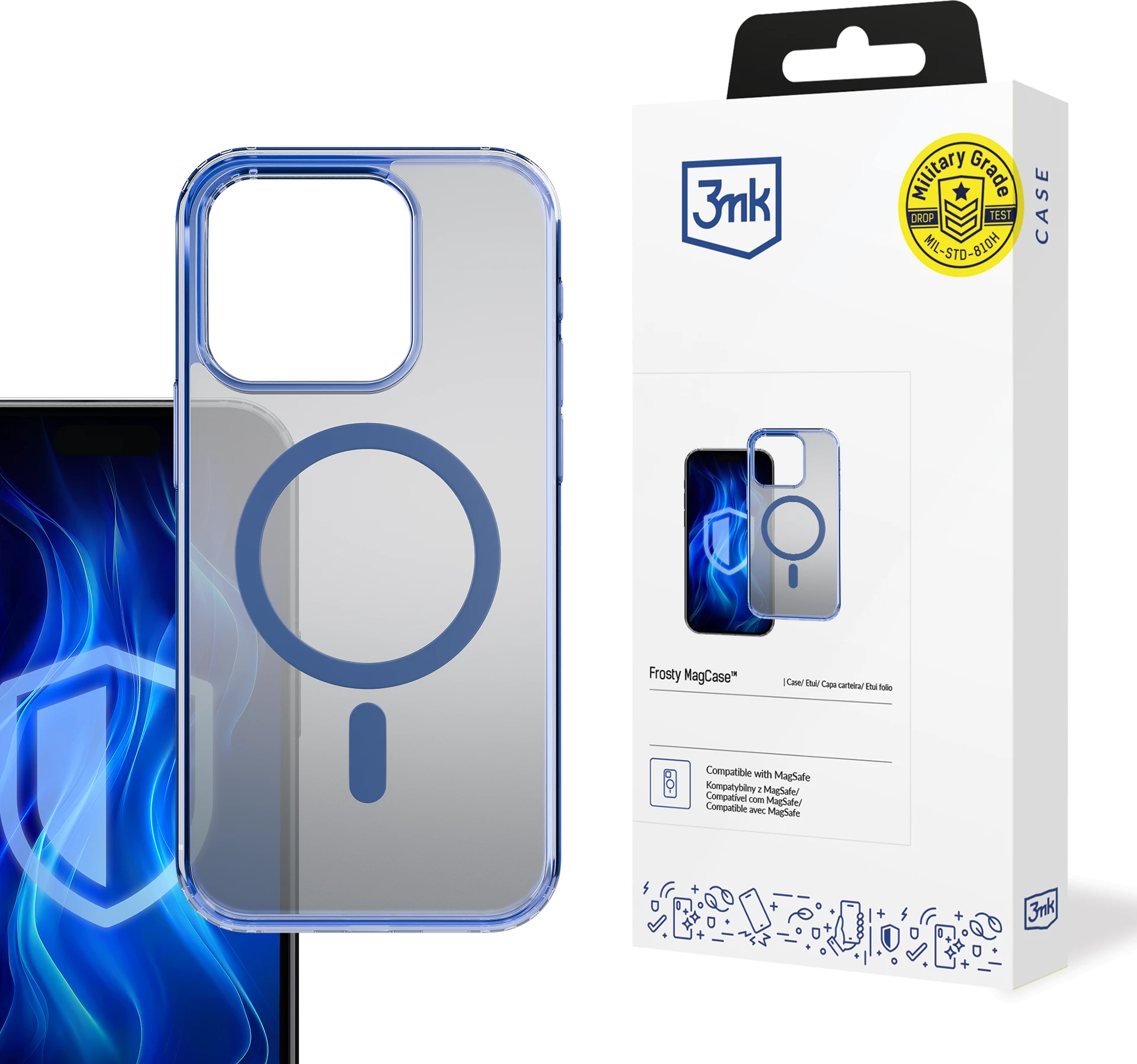 Prozoren ovitek z modrimi 3mk Frosty MagCase za iPhone 16 Pro Max