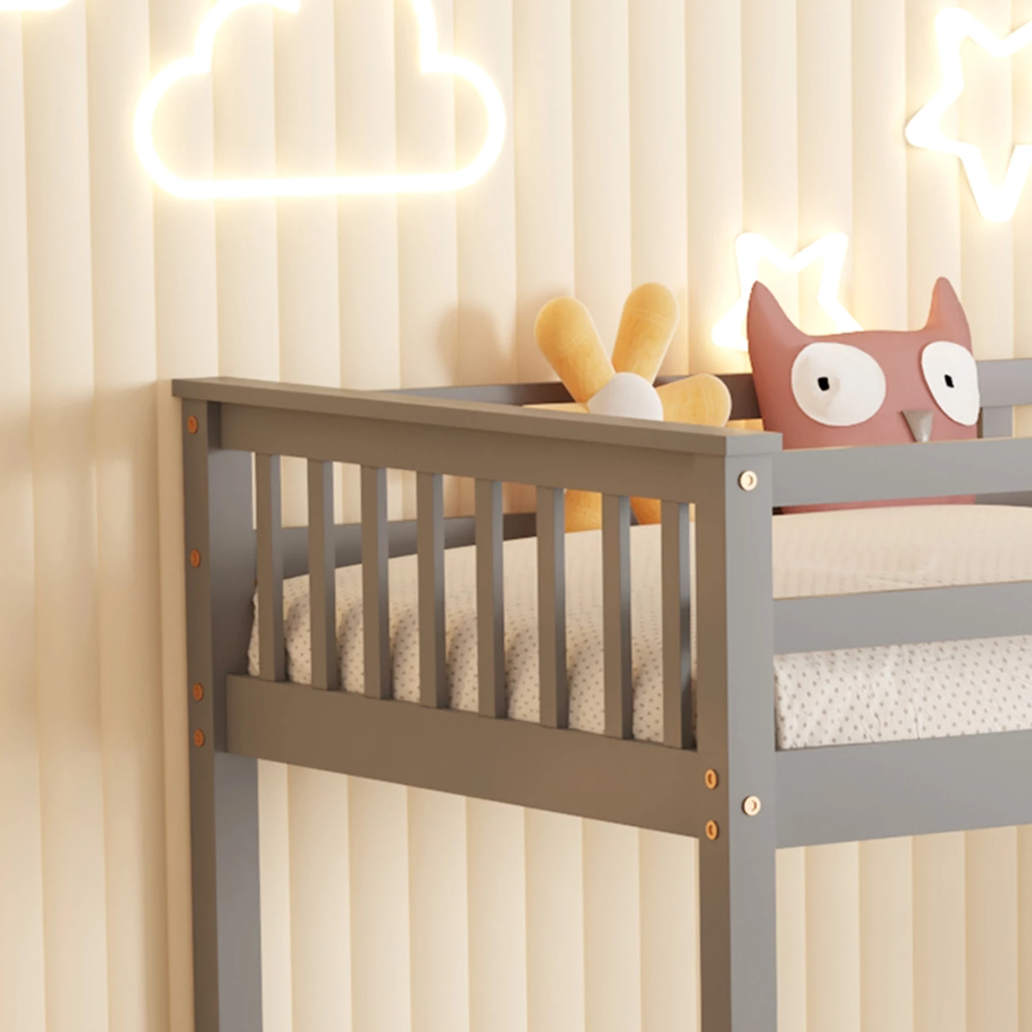 Pograd za otroke LANTAI FH682.05 iz borovega lesa v sivi barvi - vzmetnice 190x90 cm