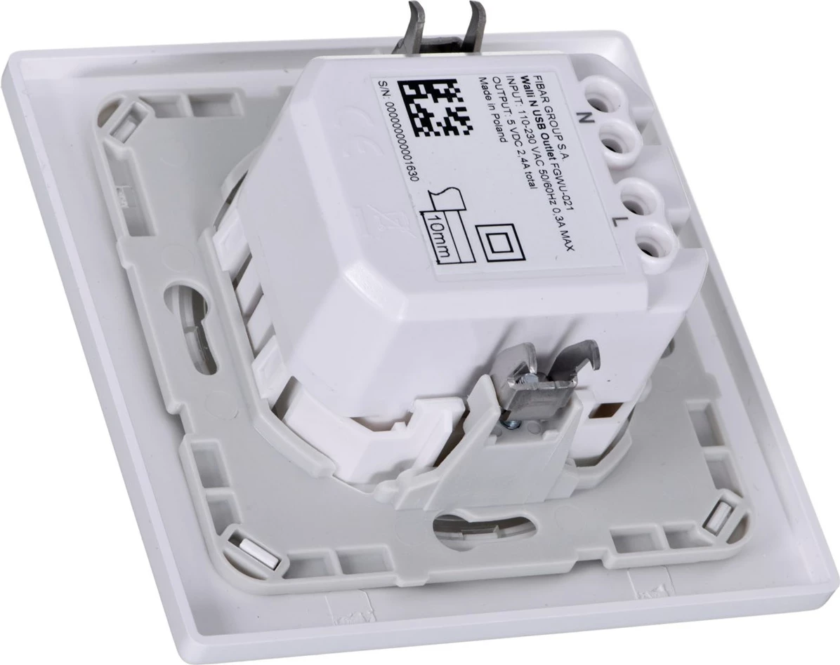 Vtičnica za v zid FIBARO Walli N, 2x USB, bela
