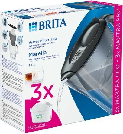 Filtrirni vrč za vodo 2,4 L, 3 filtri MAXTRA PRO Pure Performance, Brita Marella, grafit