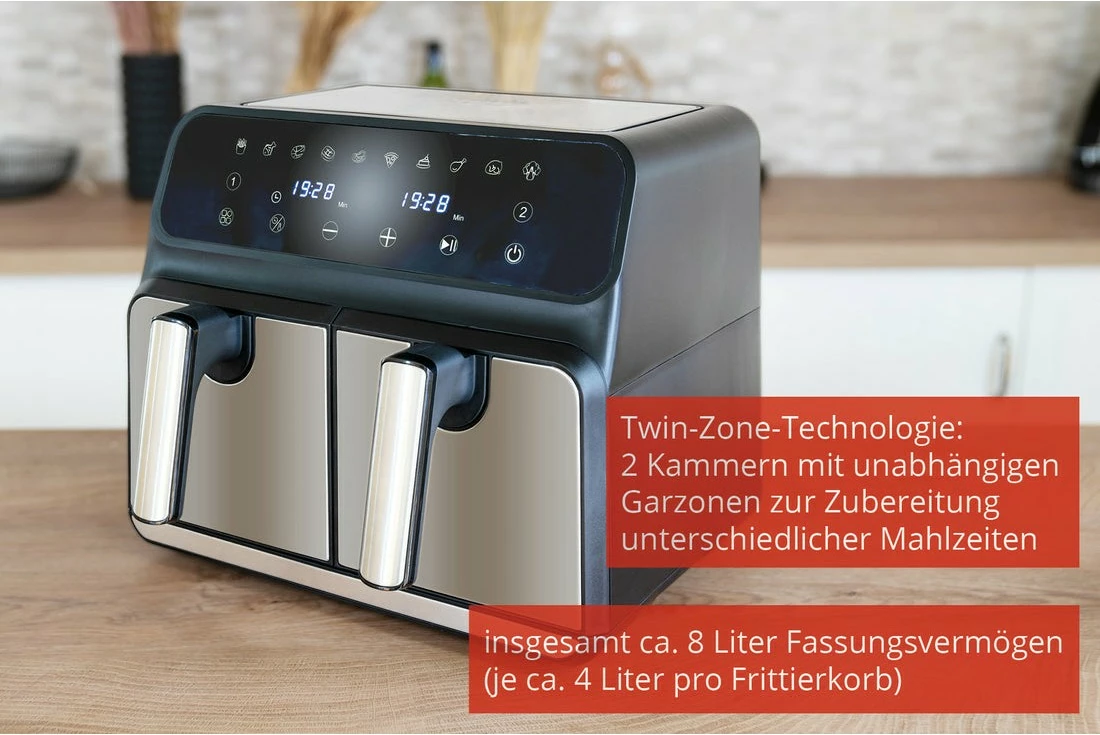 Zračna pečica z dvema conama UNOLD 58685 TWIN ZONE, 8 L, na dotik, črna Zračna pečica z dvema conama UNOLD 58685 TWIN ZONE, 8 L, na dotik, črna