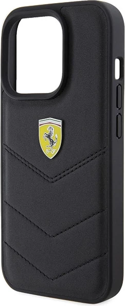 Ovitek Quilted z metalnim logotipom za iPhone 15 Pro, črn — Ferrari