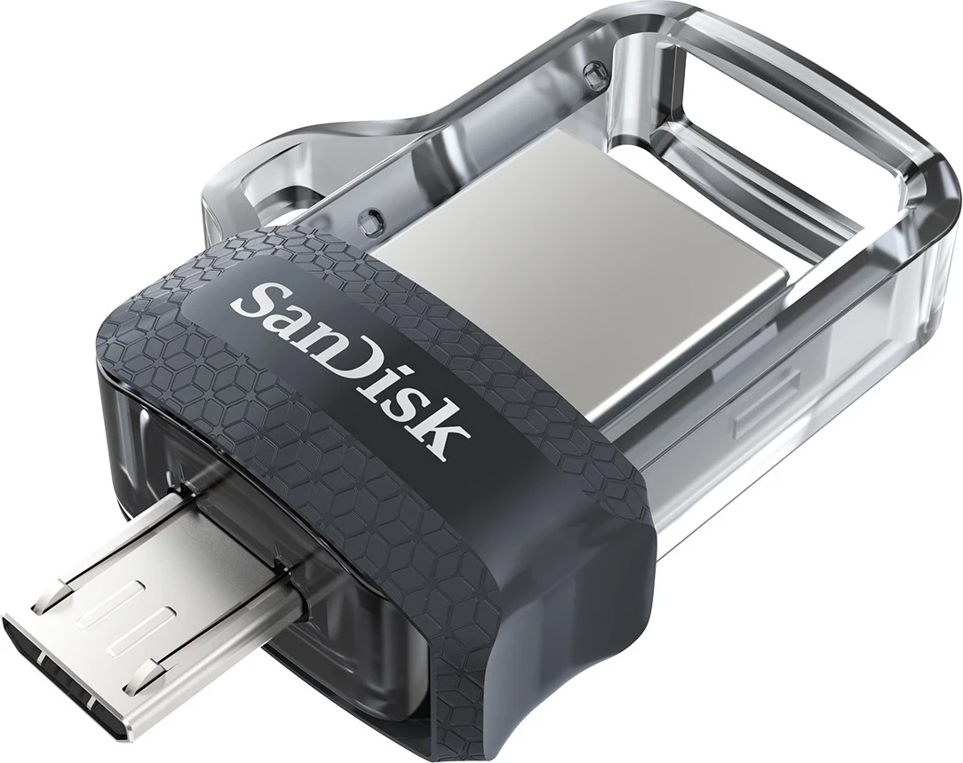 USB-pomnilnik 64 GB, SanDisk Ultra Dual m3.0, USB Type-A / Micro-USB 3.2 Gen 1, črn/srebrn/prosojen