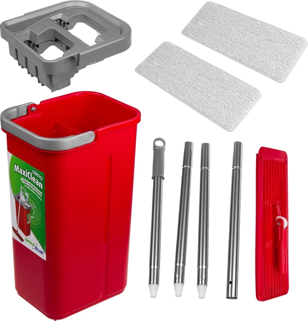 Ročni mop z vedrom in teleskopsko palico + 2 x mikrovlaknena blazinica, 5,7 l, XXL vrteča glava