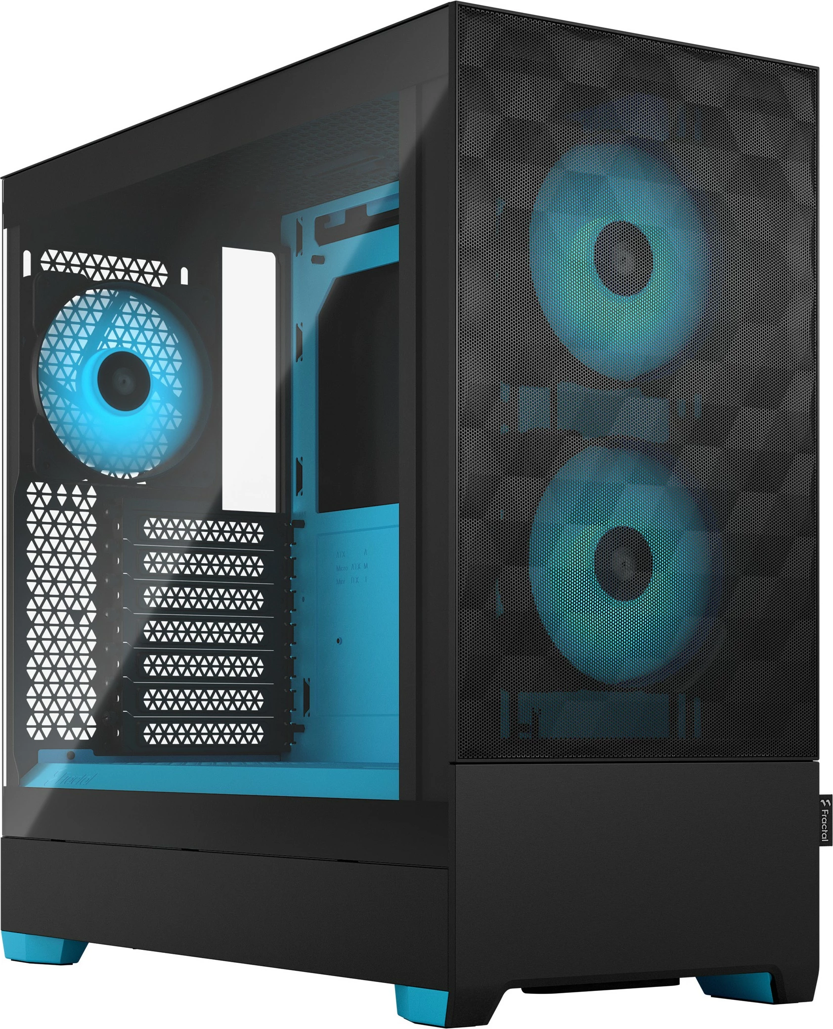 Ohišje Fractal Design Pop Air RGB Cyan Core TG Clear Tint, mid-tower, RGB, kaljeno steklo, črno/cijan