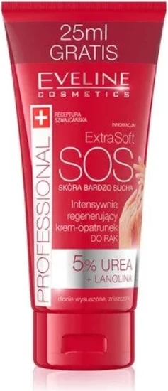 Regenerirajoči krem za roke Eveline Cosmetics Extra Soft SOS, 5% urea + lanolin, 100 ml