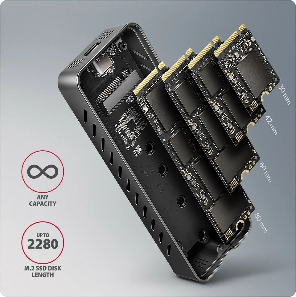 Zunanje ohišje za SSD M.2 NVMe AXAGON EEM2-20G, USB-C 3.2 Gen 2x2, 20Gbps, alumin, črno Zunanje ohišje za SSD M.2 NVMe AXAGON EEM2-20G, USB-C 3.2 Gen 2x2, 20Gbps, alumin, črno