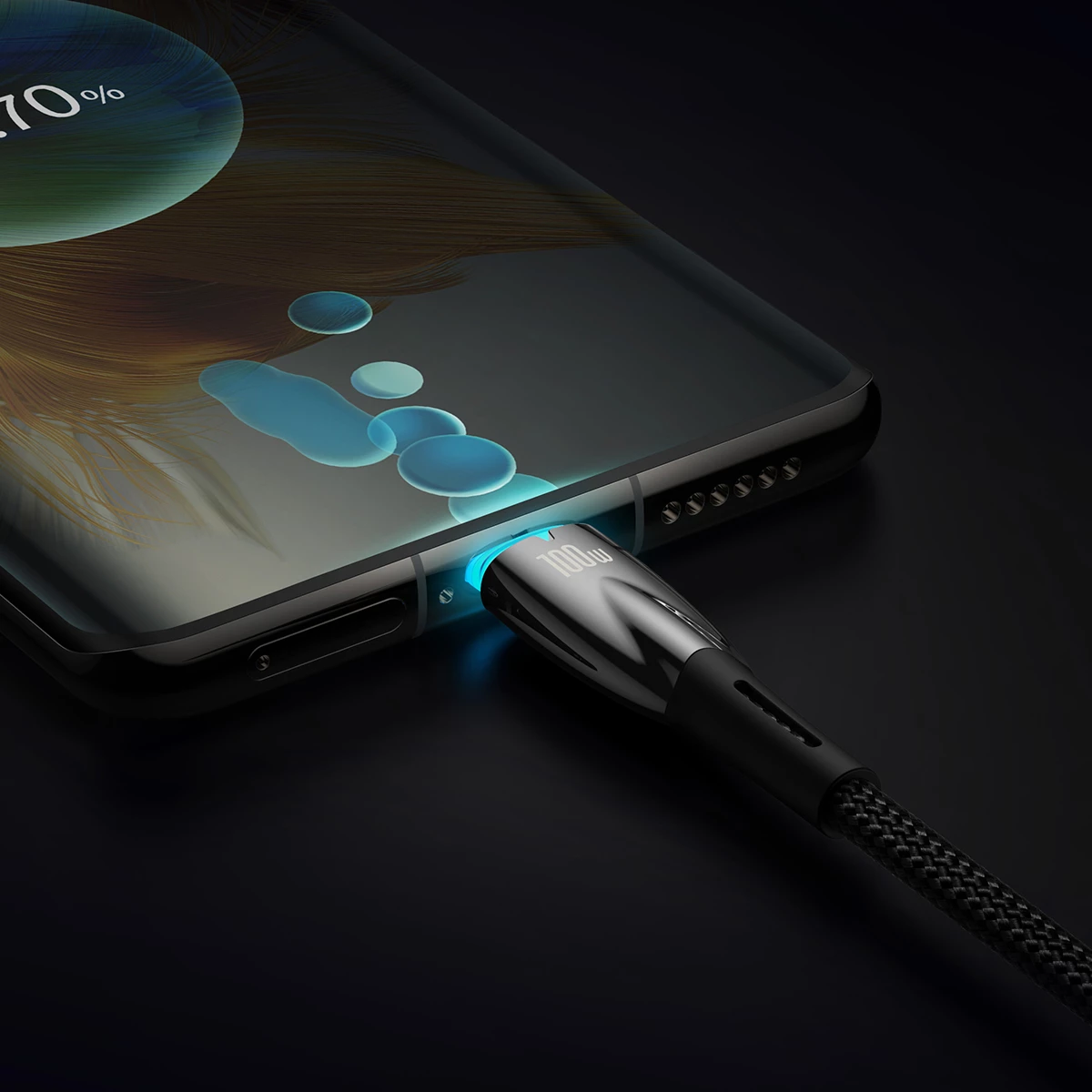 Hitri polnilni kabel Baseus Glimmer Series USB-C, 2 m, 100 W, 480 Mbps, črn