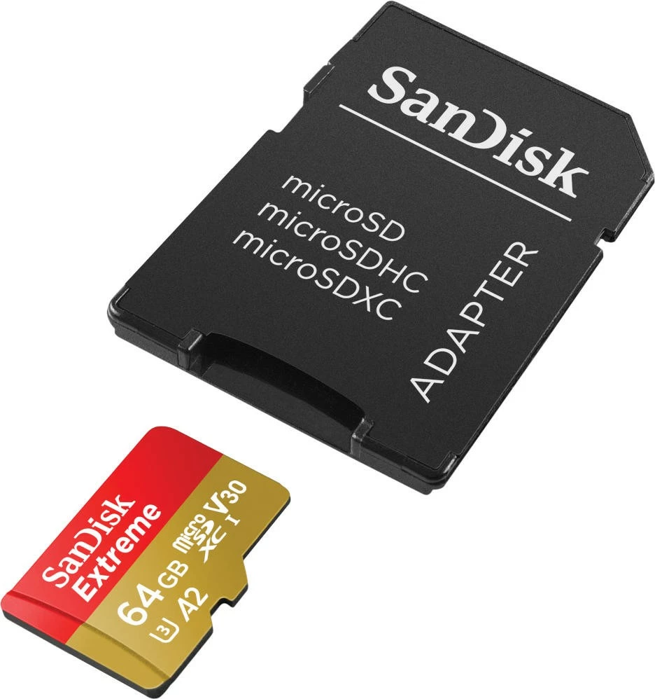 Kartica microSDXC SanDisk Extreme, 64 GB, z adapterjem, 170/80 MB/s, A2 V30 U3