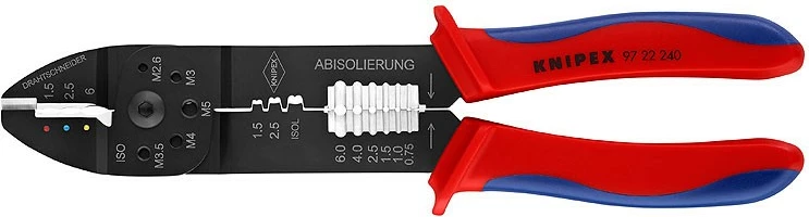 Rezkalnik in odstranjevalec izolacije kablov Knipex 97 22 240, 240 mm, kovina, plastični ročaj, rdeče/moder