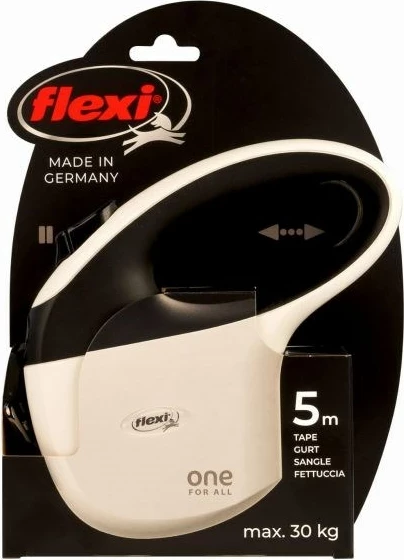 Samonavijalni povodec FLEXI One for All, 5 m, bel-črn